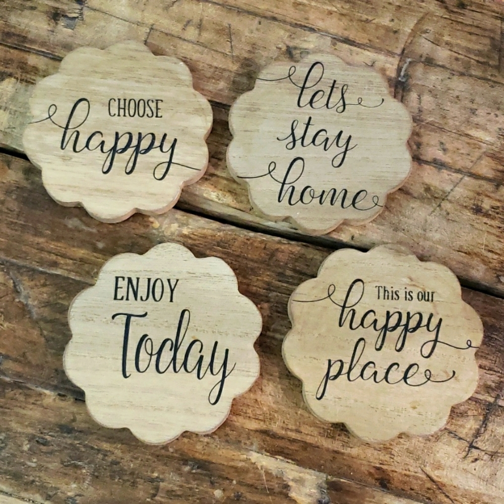 Wood Coasters set of 4, cork bottoms.